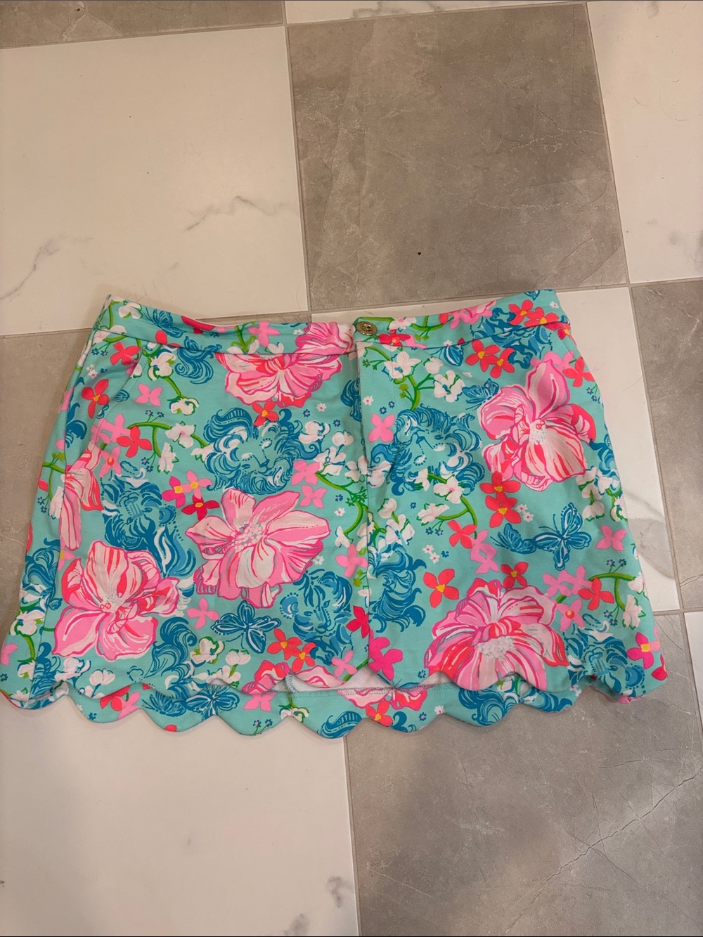 Lilly Pulitzer Turquoise Pink Floral Scallop Hem Skort